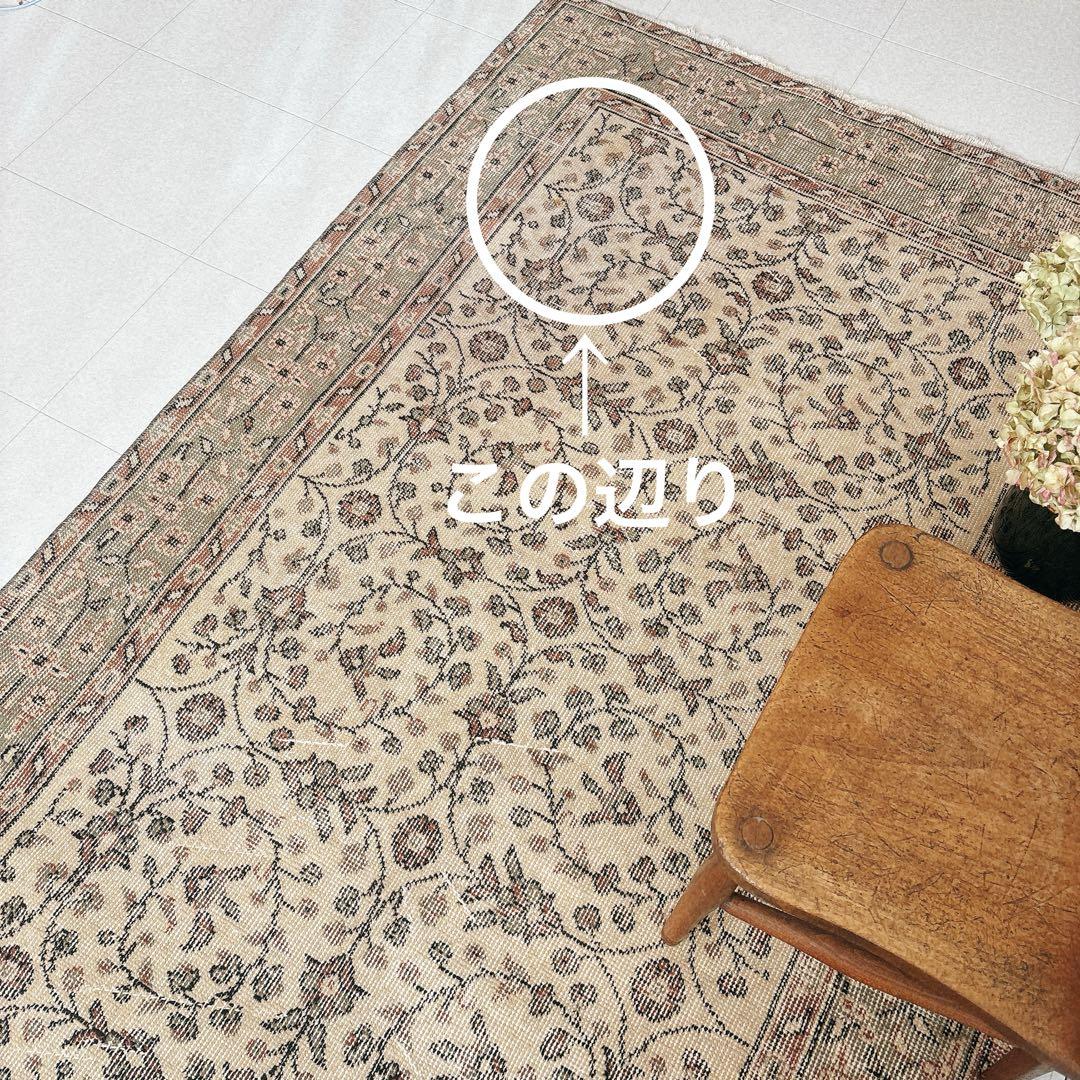 hyokoさま専用トルコ　ヴィンテージラグ　グリーン　ベージュ　フローラル