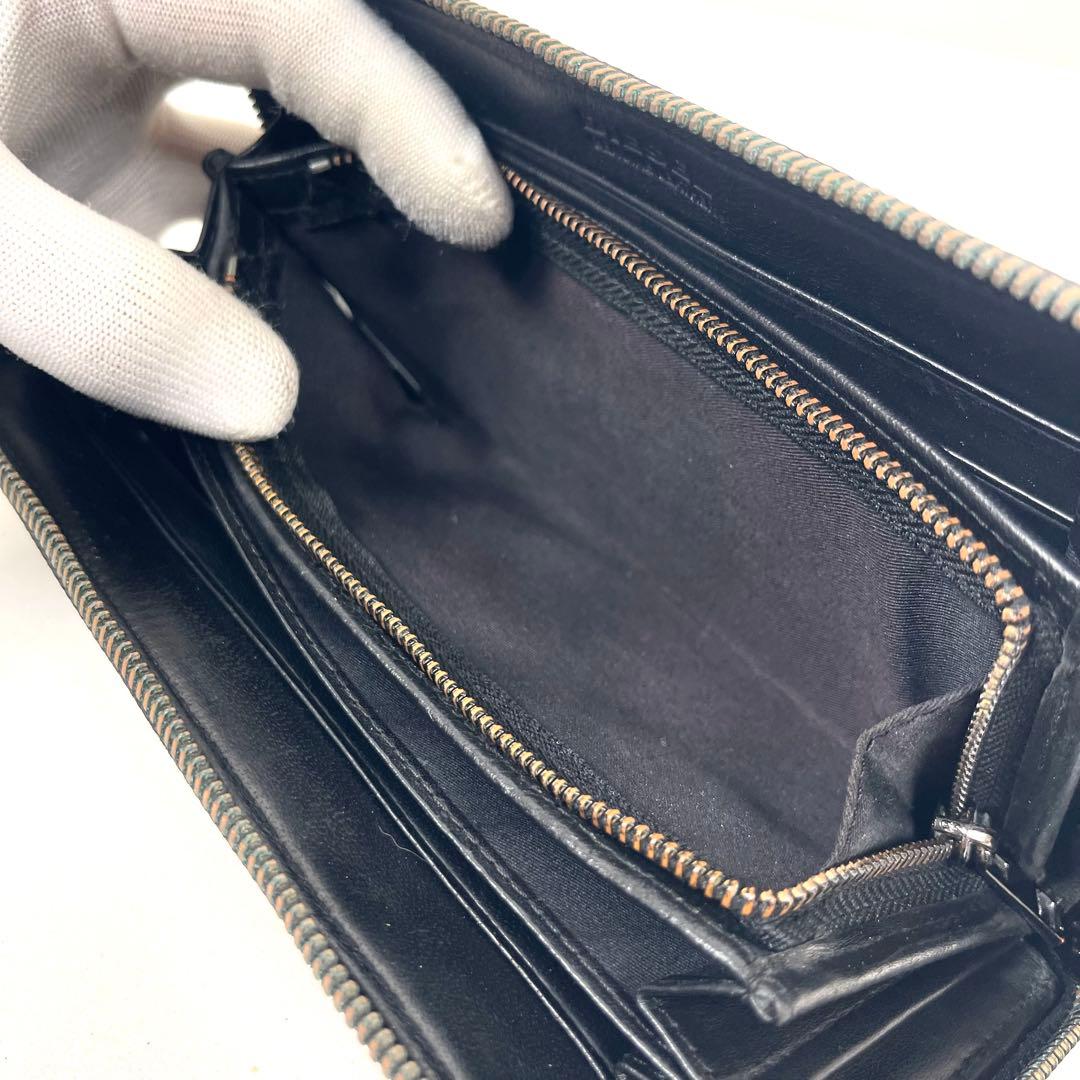 ディーゼル　長財布　ラウンドファスナー　リザード　皮　ロゴプレート　ブラック