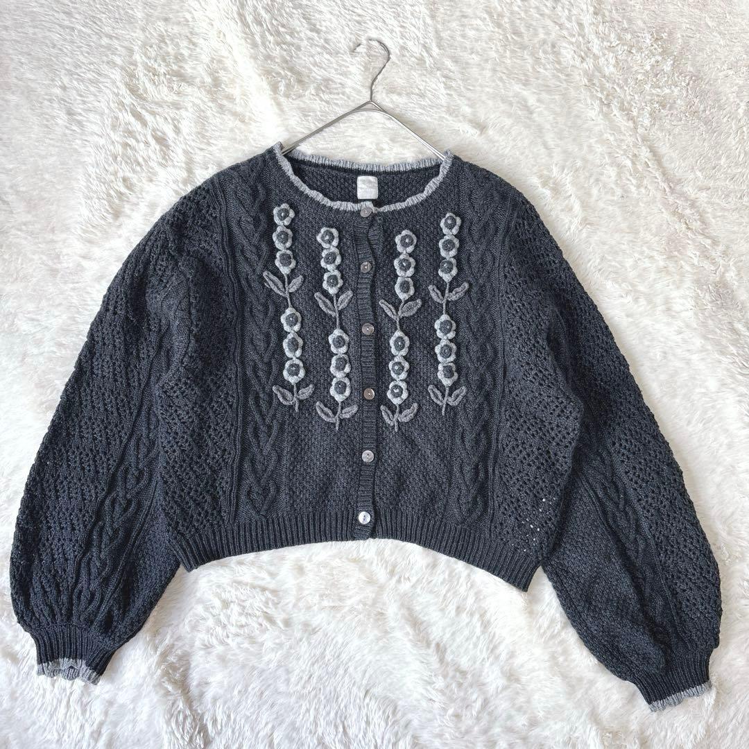 TSUHARU サマンサモスモス かぎ針お花モチーフ付きニットカーディガン