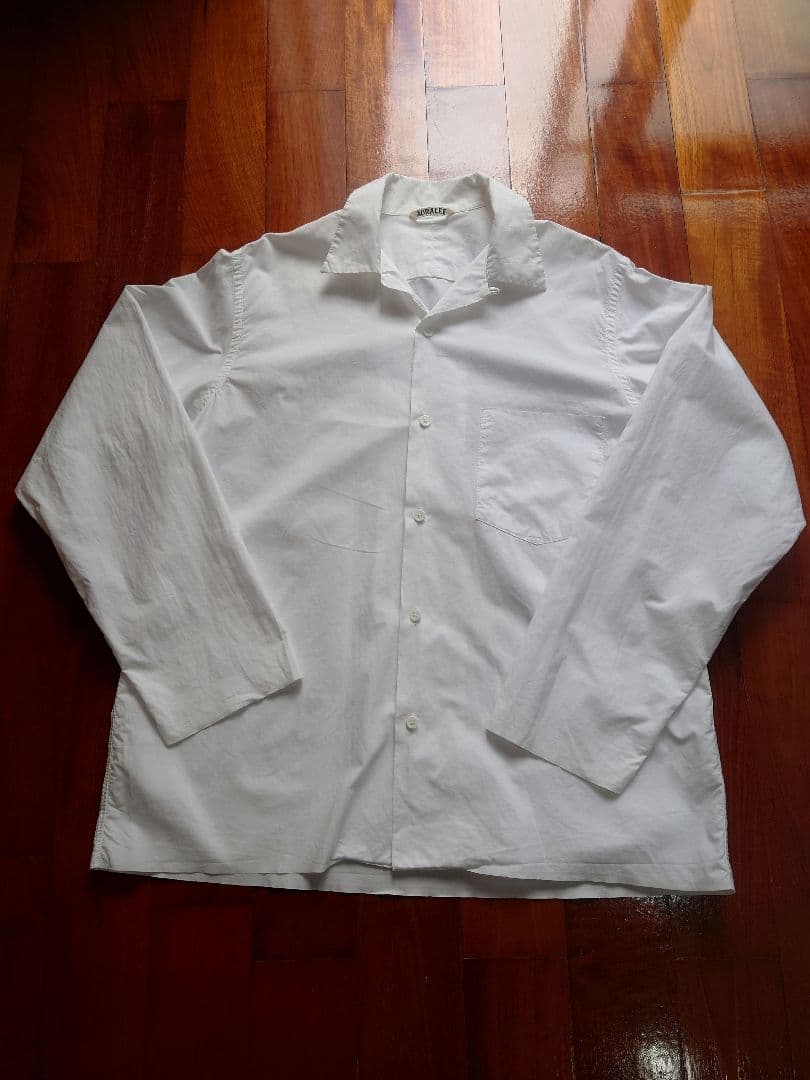 AURALEE オープンカラーシャツ セルビッジウェザークロス ホワイト