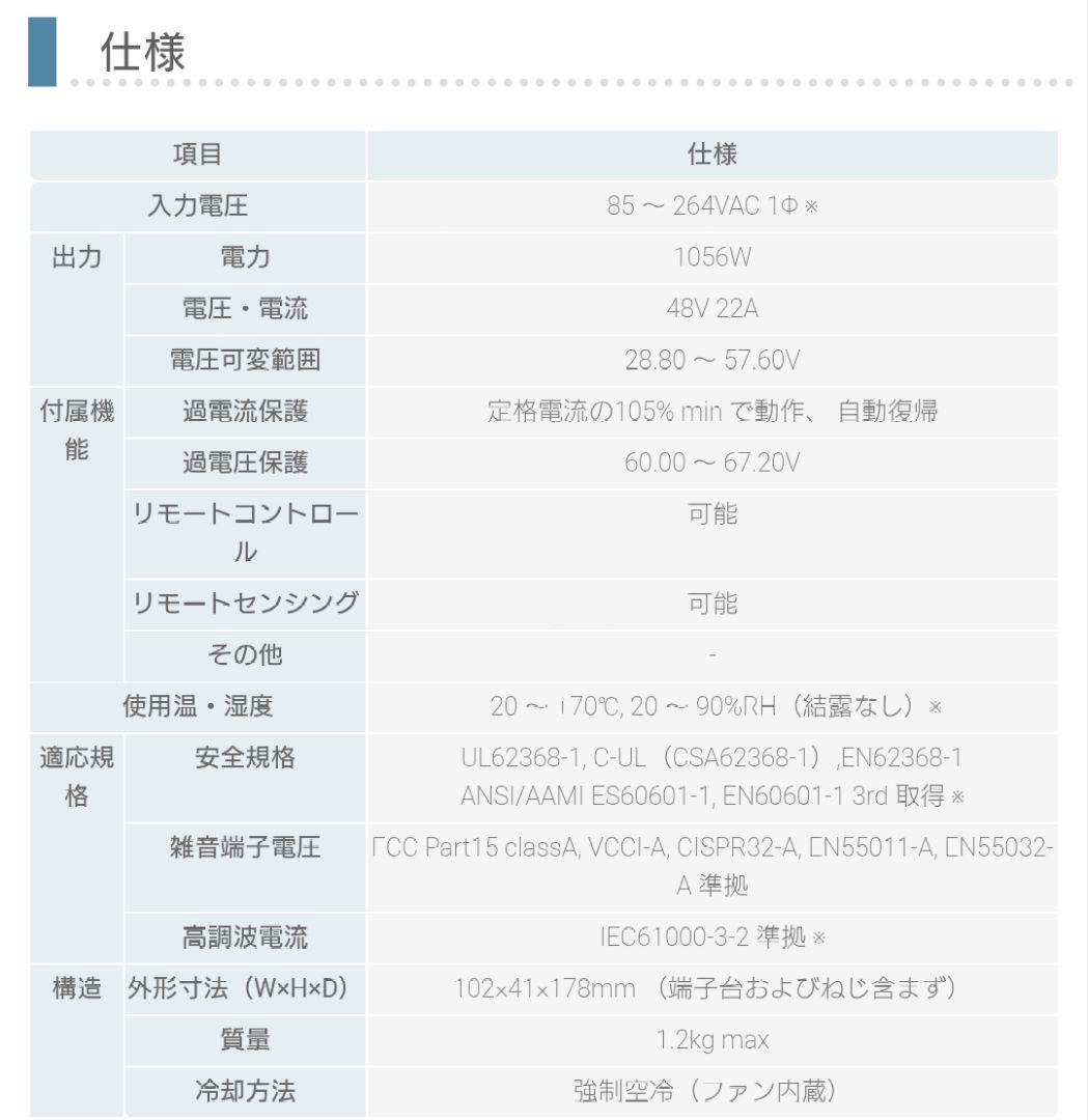 【新品】大電力 電源ユニット（AC-DCコンバータ） PCA1000F-48-T