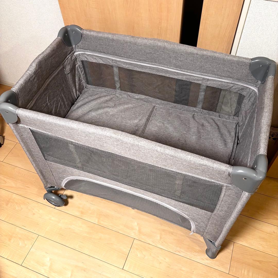 美品✨ プレイヤード ベビーベッド 折りたたみ ベビーサークル　グレー