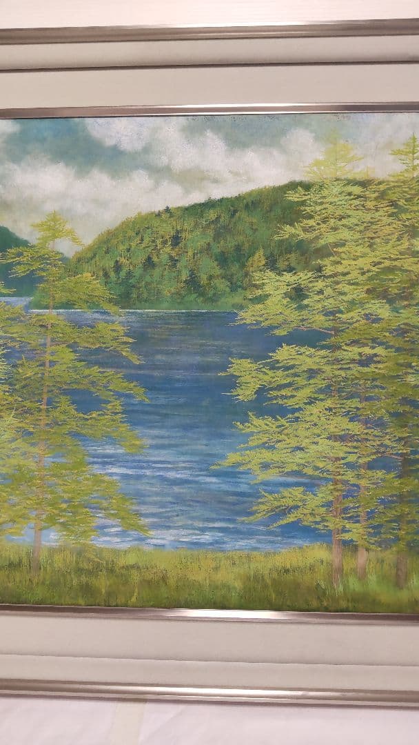 ❰真作❱ 伊藤 嘉晃(かこう)・画題 『山湖』・真作証明書付20号 額ガラス割れ