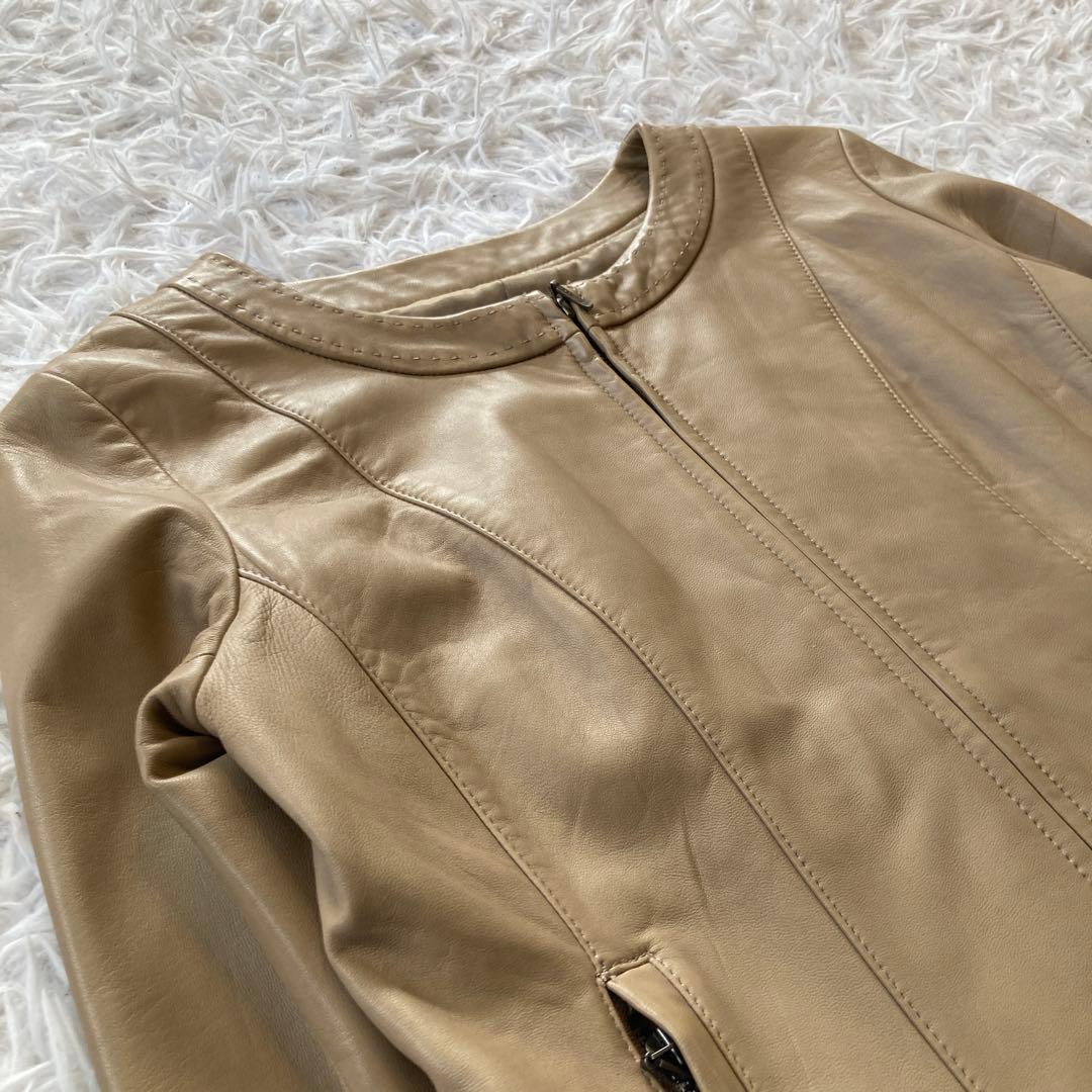ちか様 UNTITLED ラム レザー ノーカラー ジャケット L ベージュ