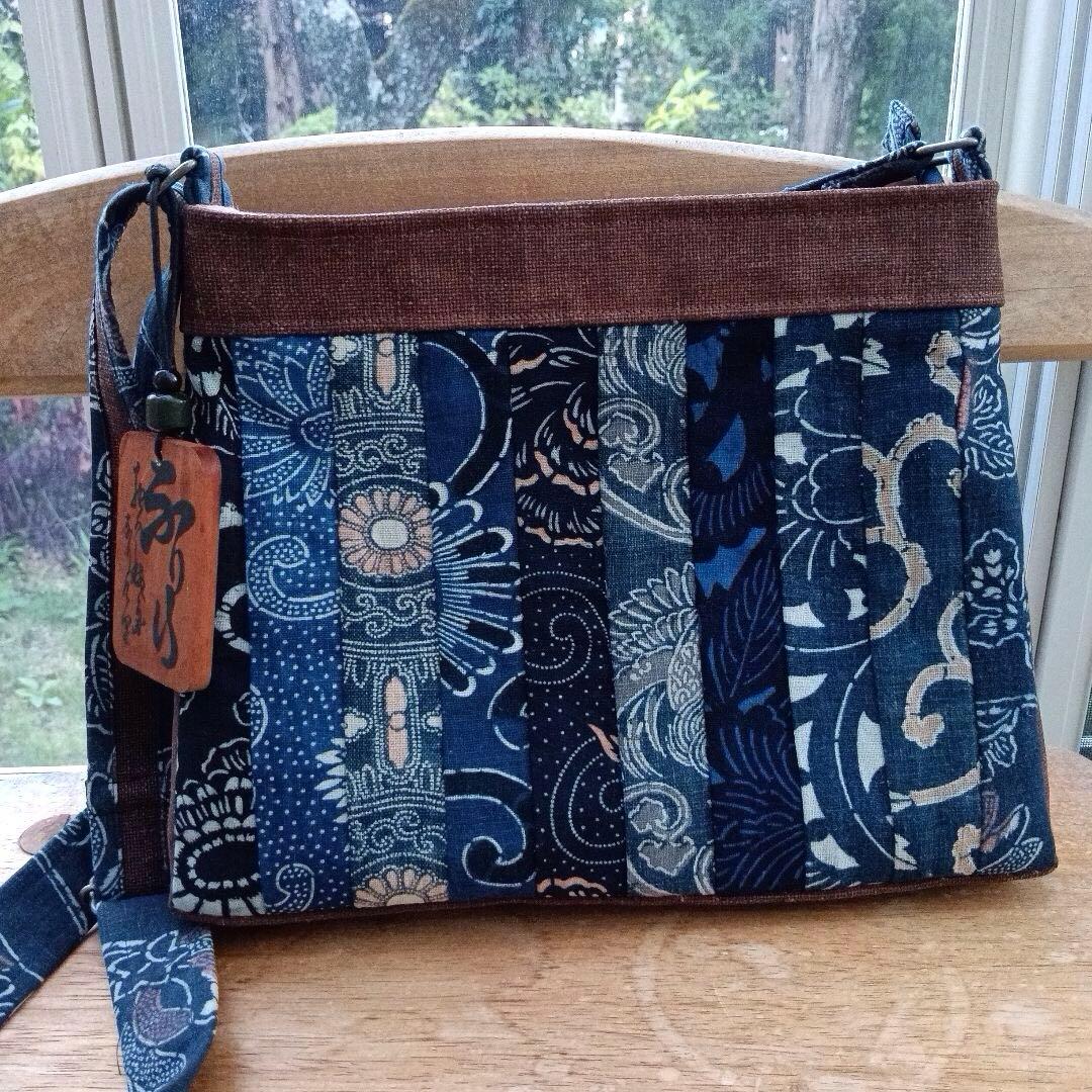 古布型染と酒袋のショルダーバッグ　ハンドメイド
