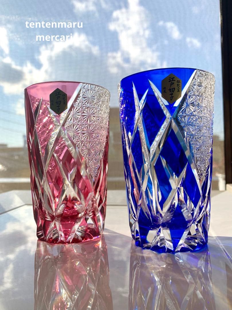 L*o様 江戸切子 ☆ 伝統工芸士 石塚春樹 ☆ 菊繋ぎ文様 ペアタンブラー