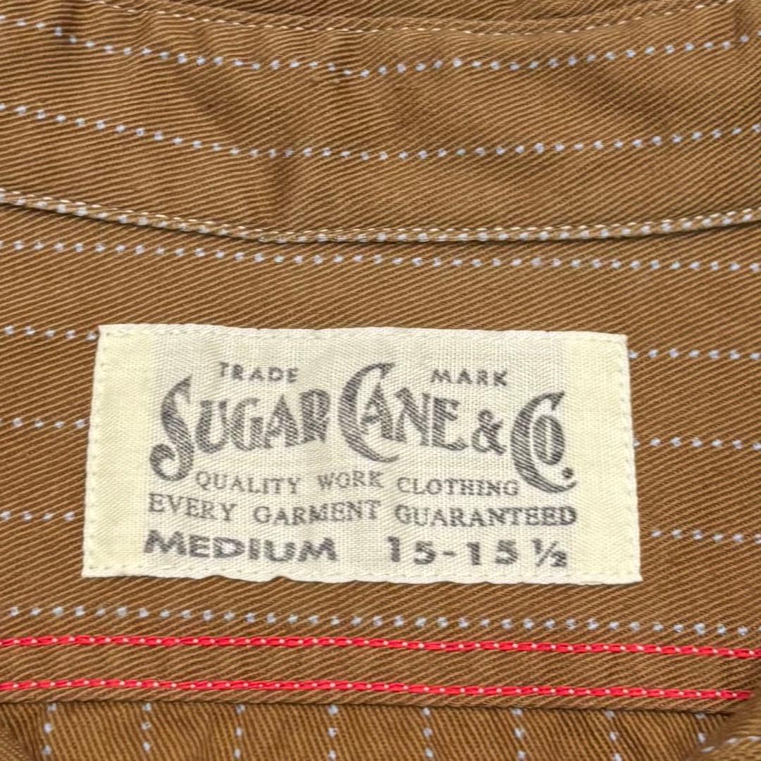 美品 シュガーケーン ブラウン ウォバッシュ ストライプ ワーク シャツ M