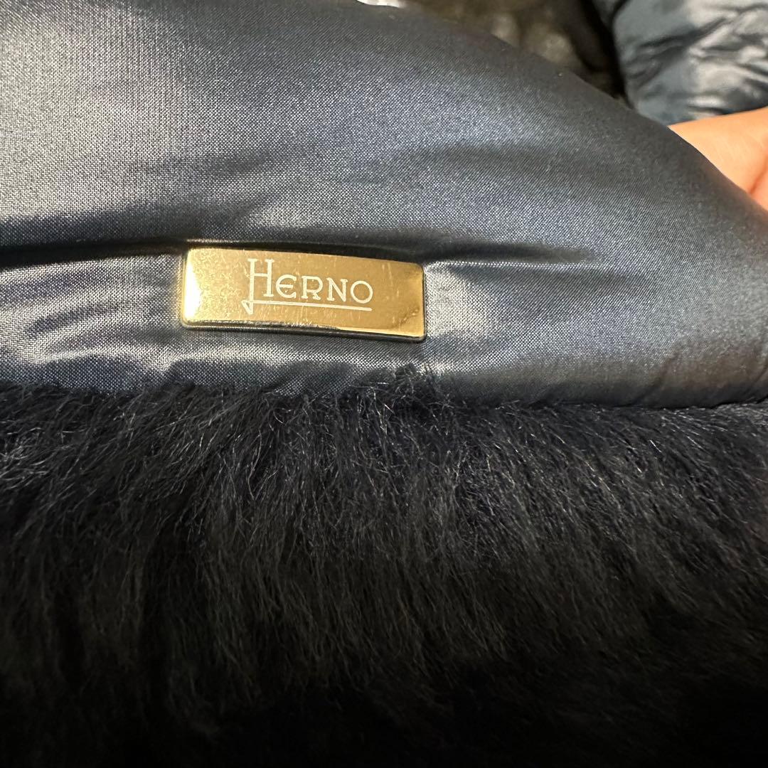美品✨HERNO 高級✨ダウンジャケット ナイロン ファー ネイビー 14A