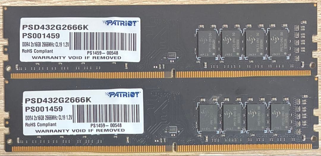 【中古】DDR4-2666 32GB(16GB×2枚) Patriot