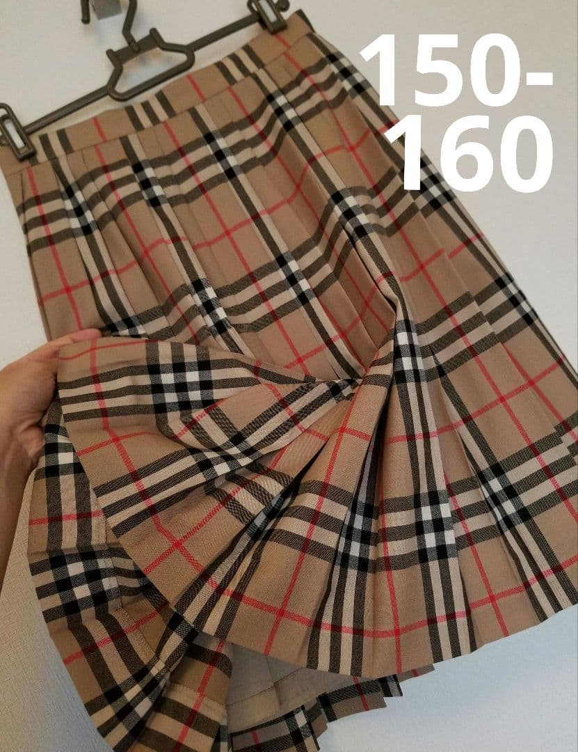 バーバリーキッズスカート未使用近 美品 上品丈 ノバチェック 茶 150 160