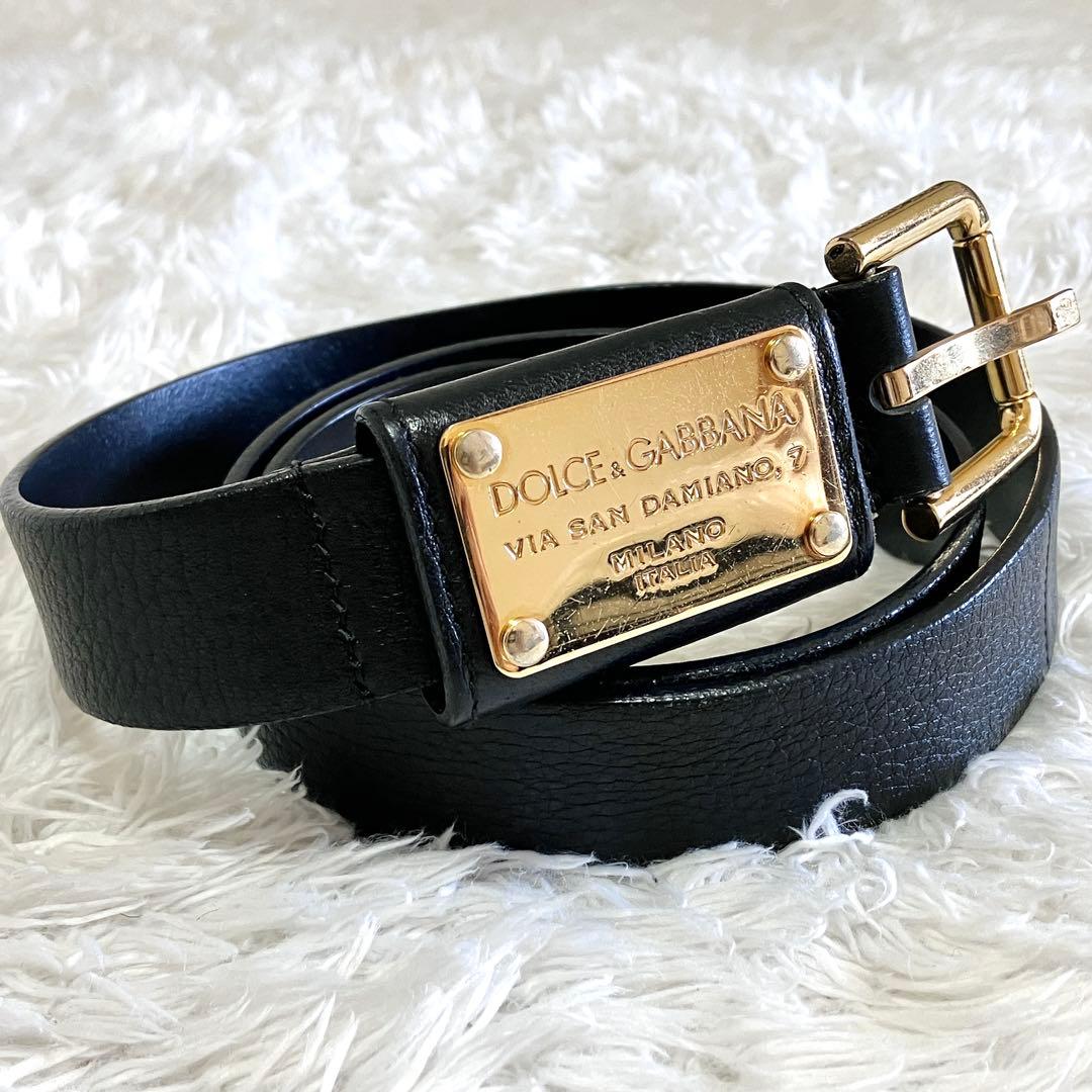 美品 ドルチェアンドガッバーナ ゴールドプレート ベルト ブラック レザー