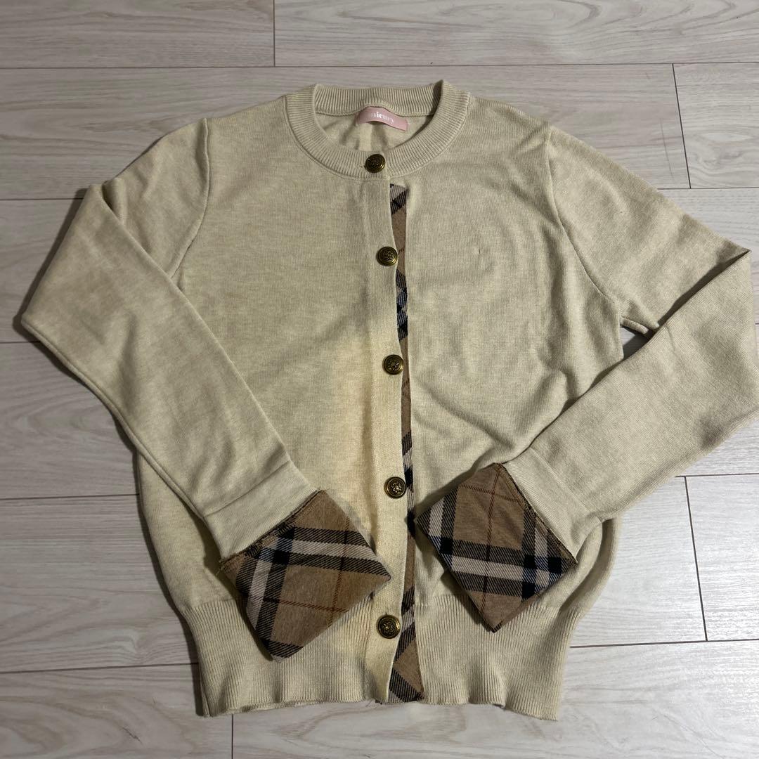 チェックラインニットカーディガン・スカート セットアップ