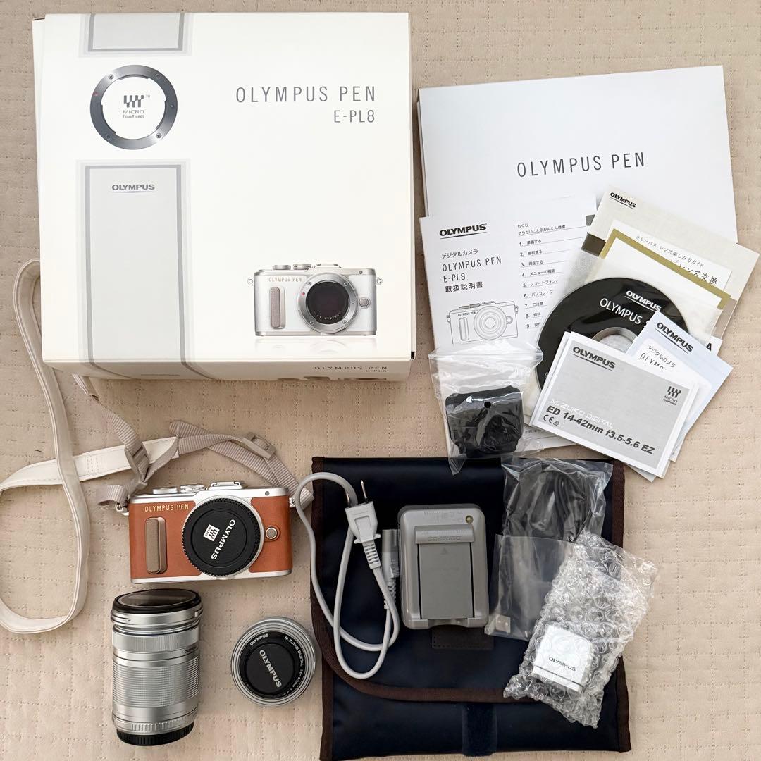 【美品】OLYMPUS PEN E-PL8 ブラウン ダブルズームキット 望遠