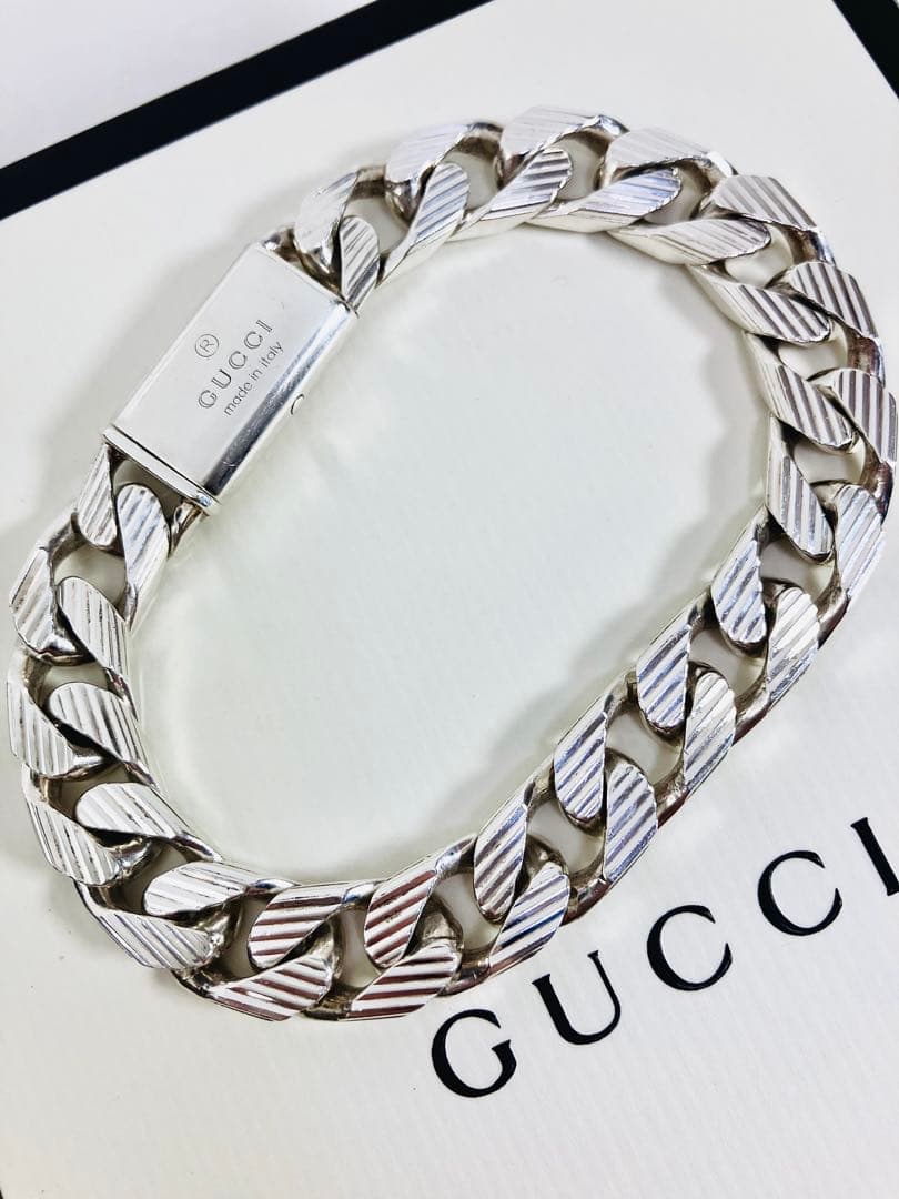 【超美品】GUCCI ストライプ 喜平チェーン ブレスレット SV925