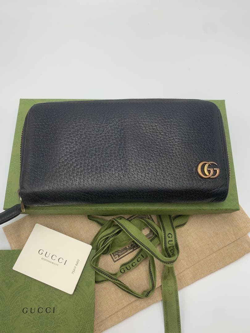 マリエGUCCI グッチ GGマーモント ジップラウンド長財布