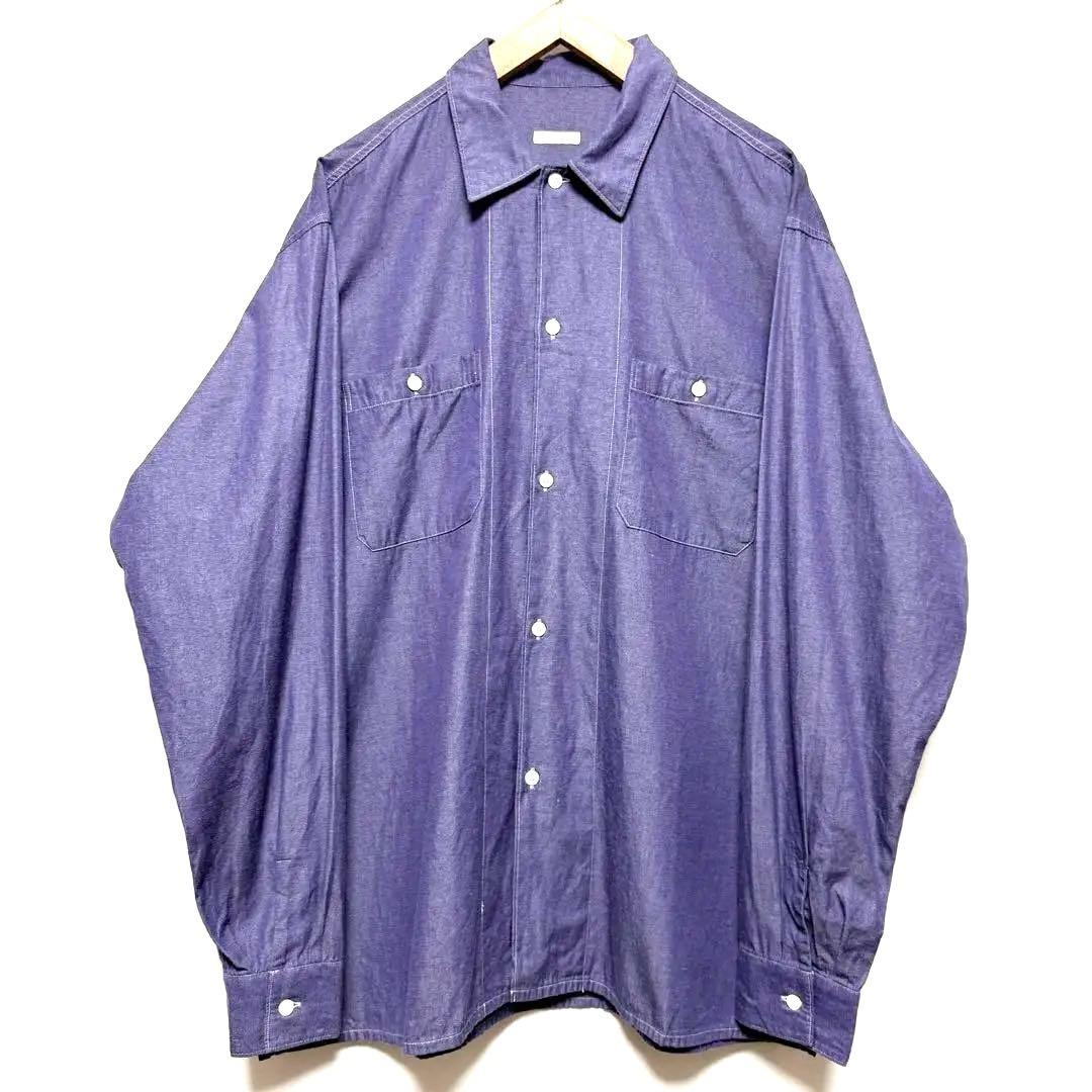 サイズ4！comoli パープルダンガリーシャツ　オープンカラーシャツ