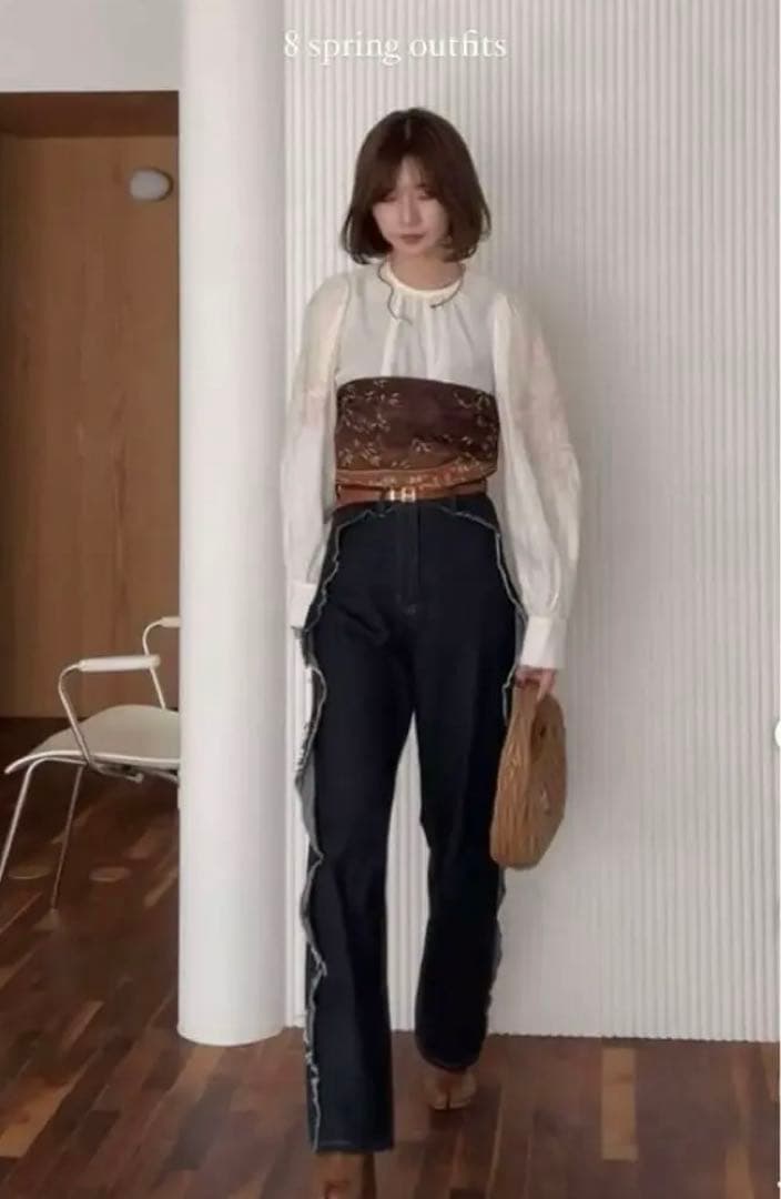 【Eaphi】 RUFFLE DETAIL DENIM PANTS