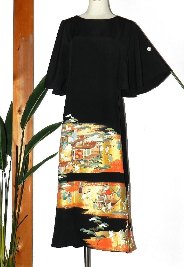 留袖　ワンピース　ドレス　フレアー袖　手書き友禅染　正絹　455　夢ちりめん