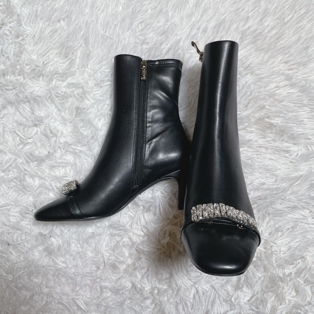 新品　未使用　セルフォード　ショートブーツ　レザー　ブラック　ビジュー　22.5