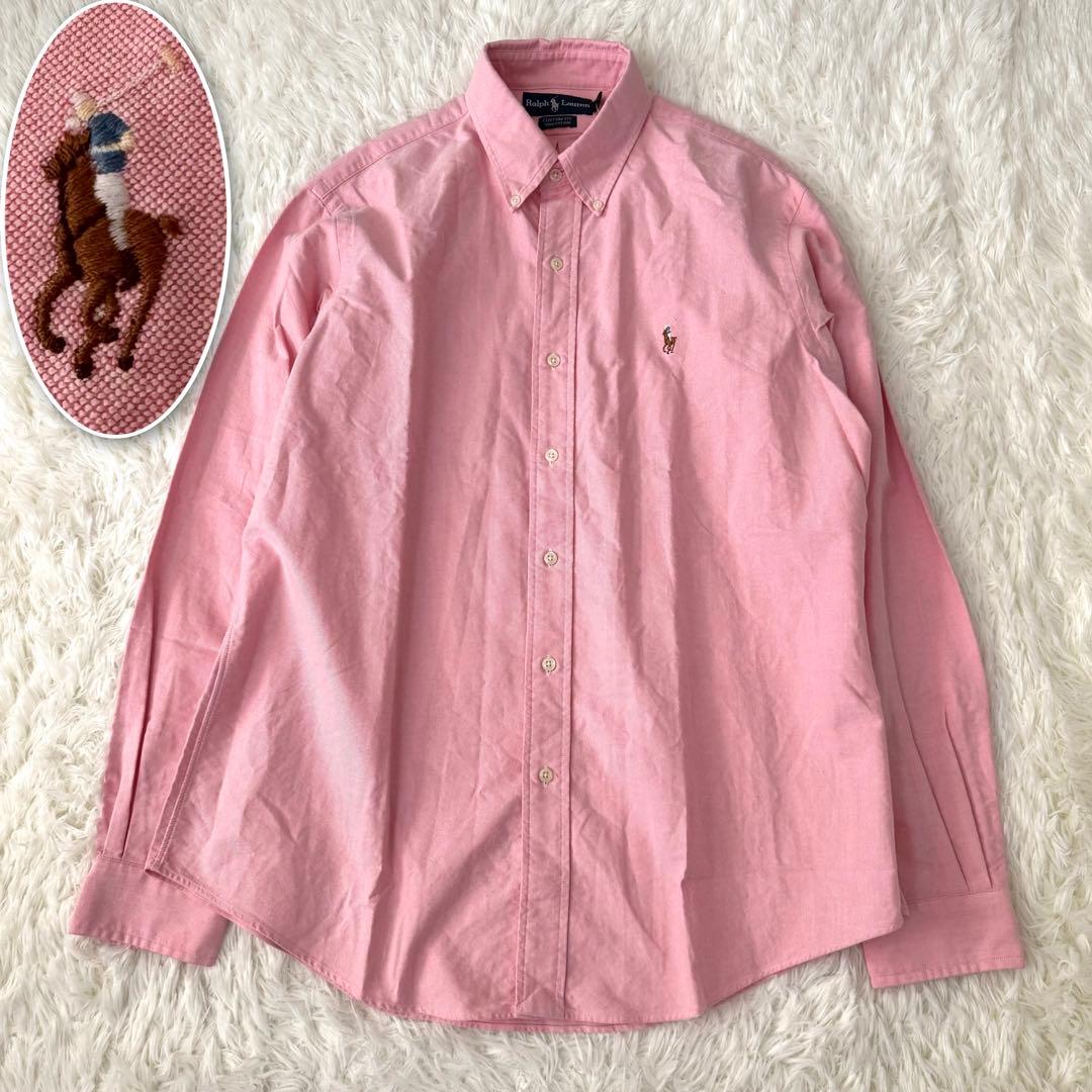 美品✨ラルフローレン オックスフォードシャツ メンズ L ポニー刺繍 ピンク