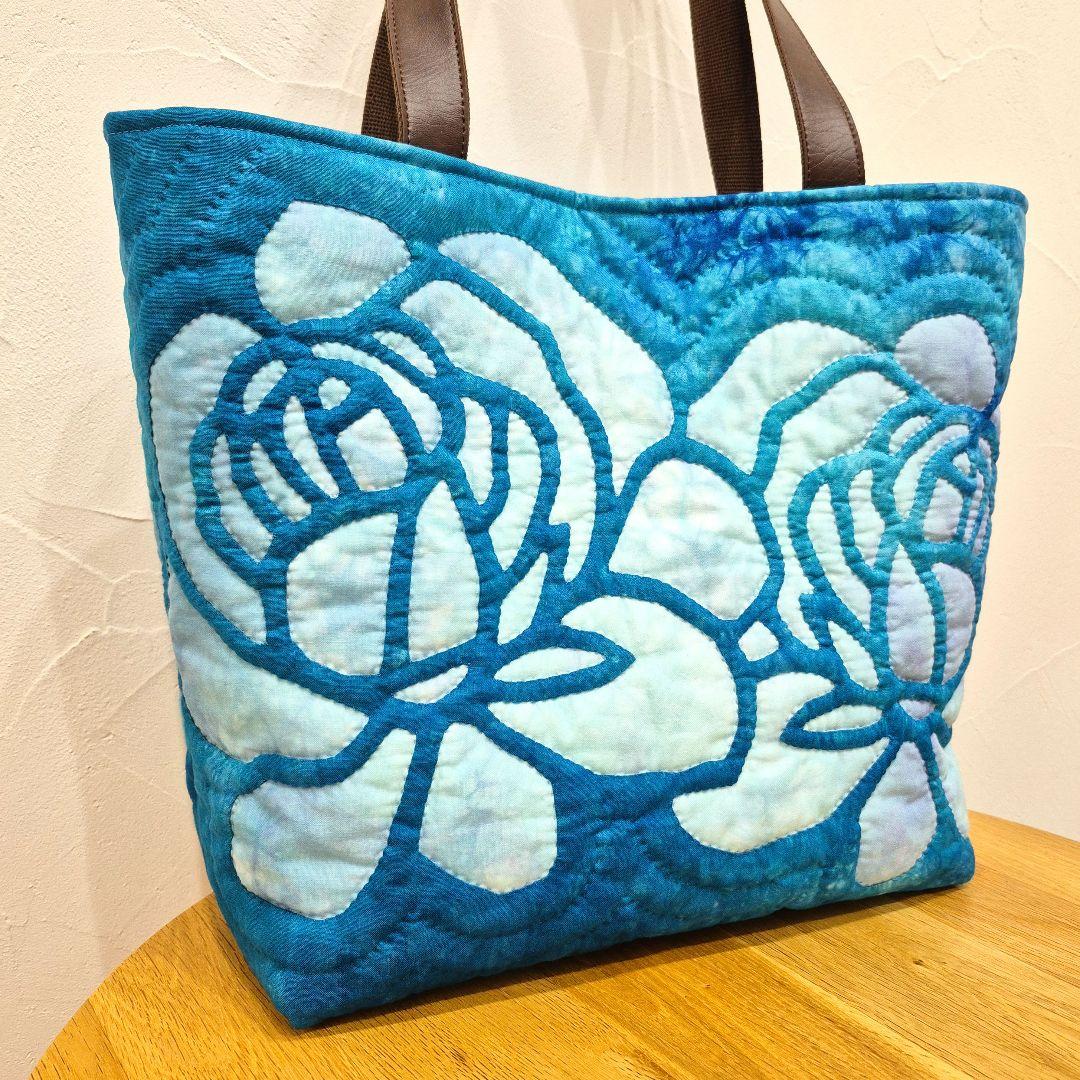 NO.217 ハワイアンキルト トートバッグ ハンドメイド ロケラニ♡ブルー