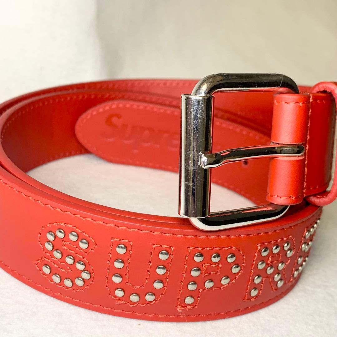 未使用級 18SS SUPREME ベルト レザー 本革 スタッズ レッド