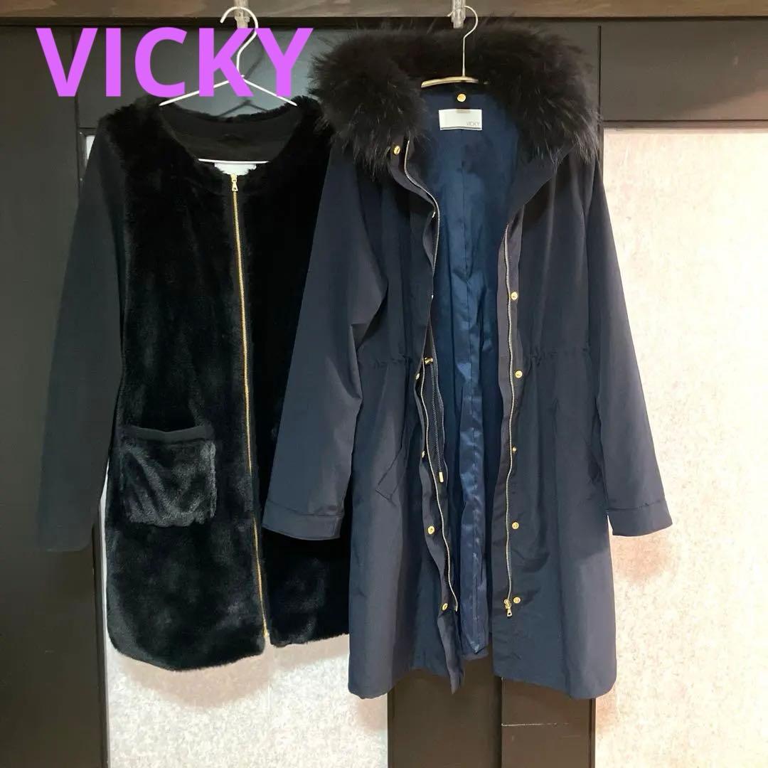 定価6万　【美品】VICKY ネイビー 3wayモッズコート ファーライナー付き