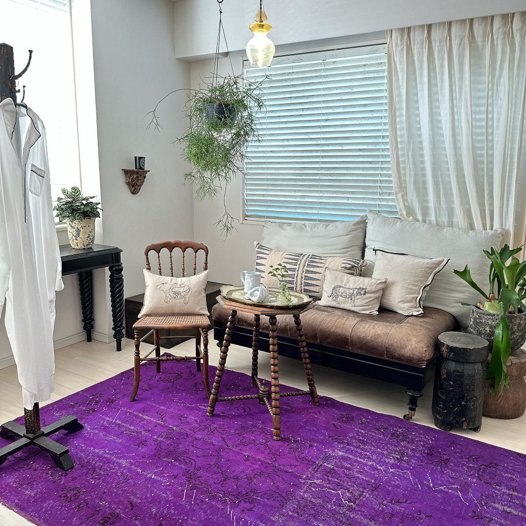 トルコ ヴィンテージラグA103大判 レア パープル マゼンタ オーバーダイ