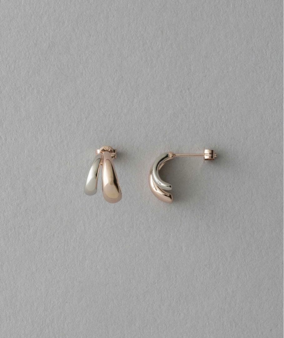 【ete】片耳のみ　バイカラー ダブルライン ピアス ピンクゴールド