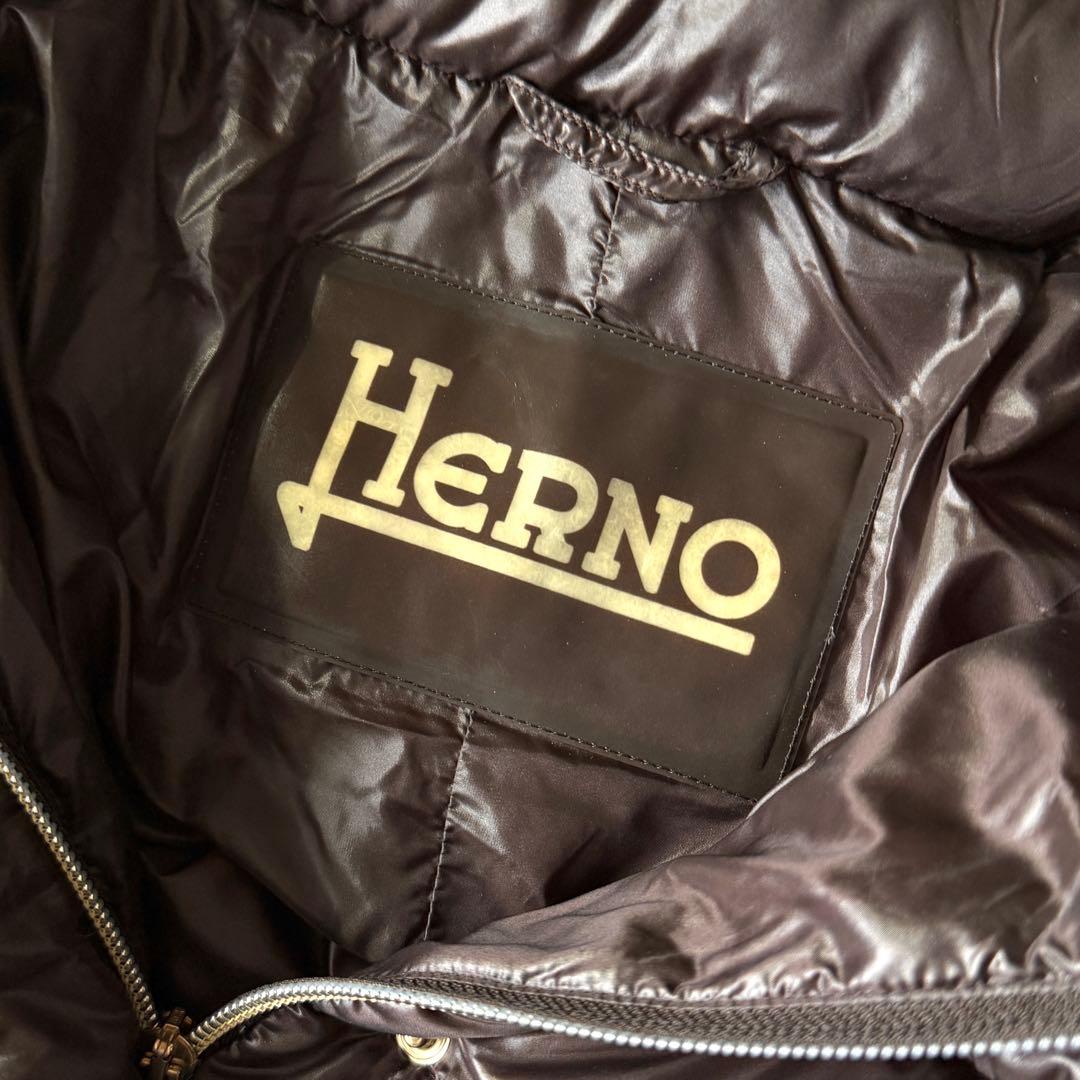 人気 ヘルノ HERNO フードファー＆ベルト付き ロングダウンコート ブラウン