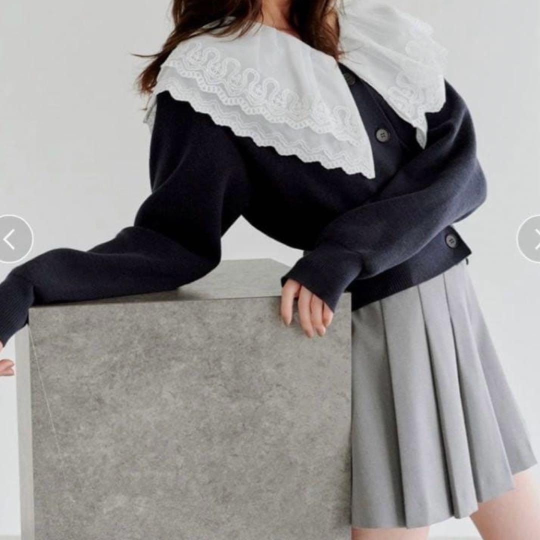 SNIDEL レースカラーニットプルオーバー NVY