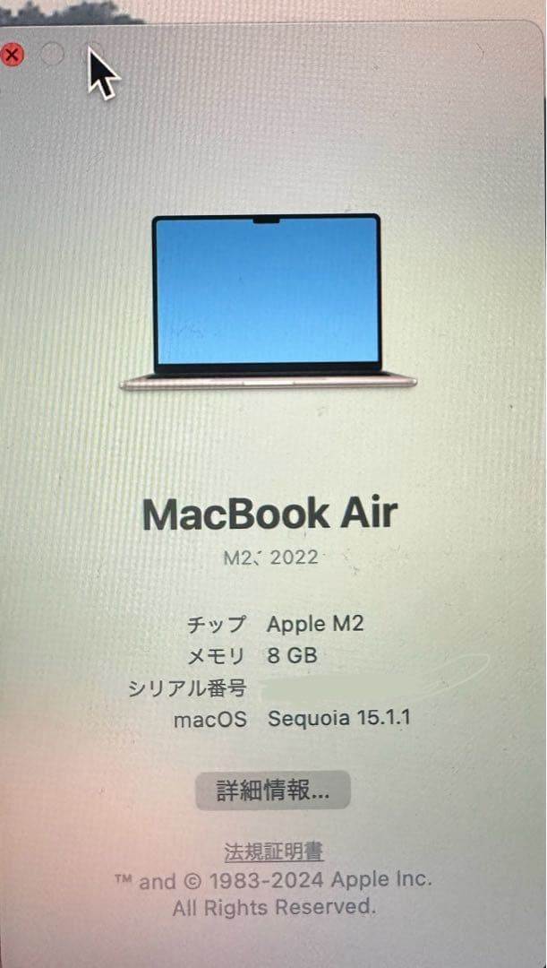 Apple MacBook Air (M2, 2022) 箱、充電器付き