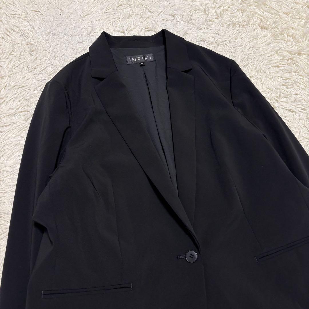 希少 15号 INDIVI ストレッチ 伸縮性 セットアップ スーツ ブラック
