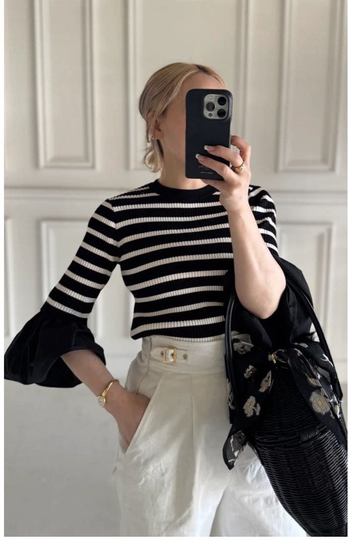 GIRLISH St.cecilia ブーケニット　ブラック　ホワイト　ボーダー