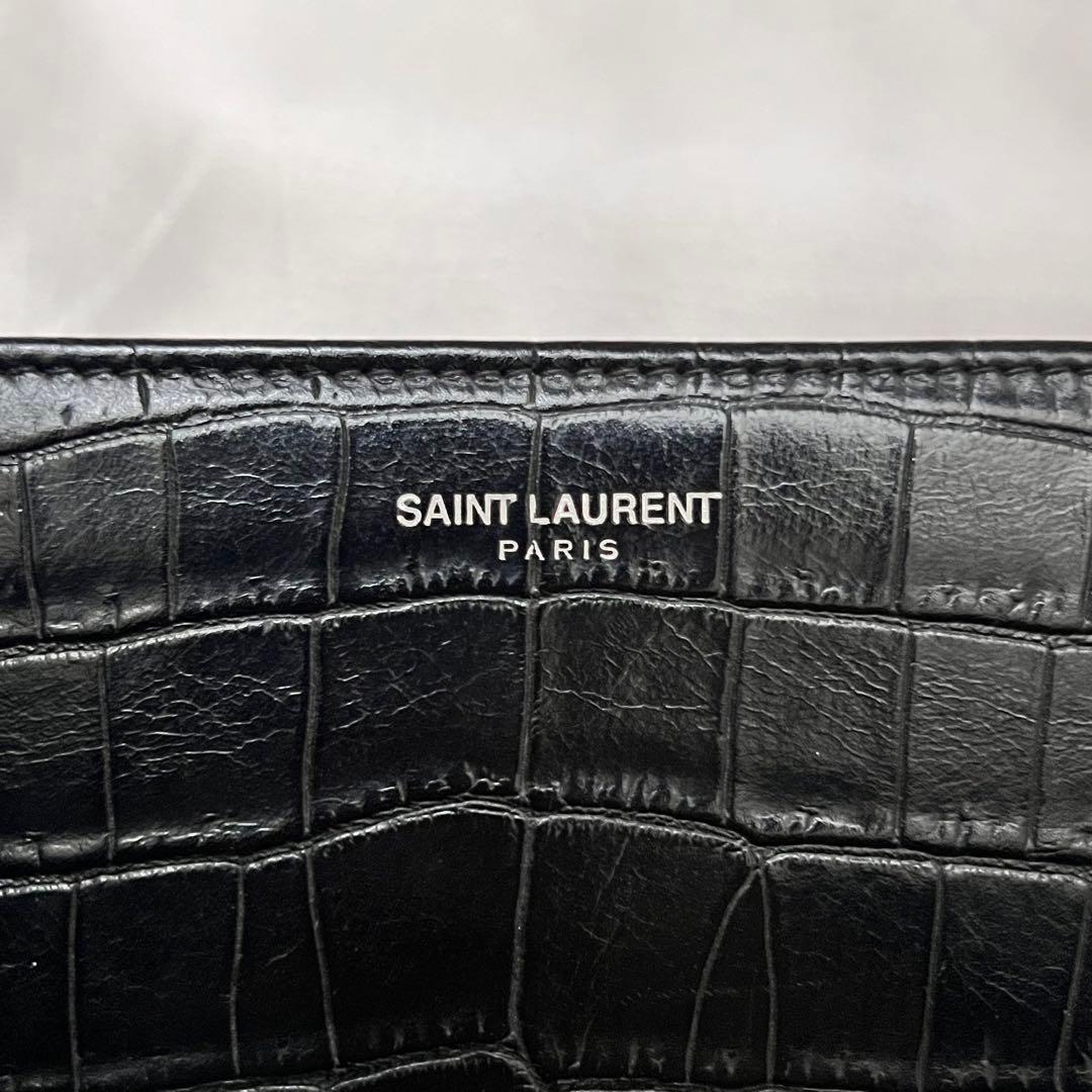 ◇極美品◇サンローラン　ジッピーオーガナイザー　クロコ型押しレザー　ブラック