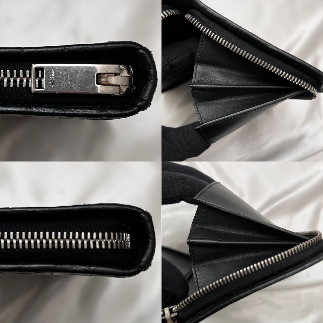 ◇極美品◇サンローラン　ジッピーオーガナイザー　クロコ型押しレザー　ブラック