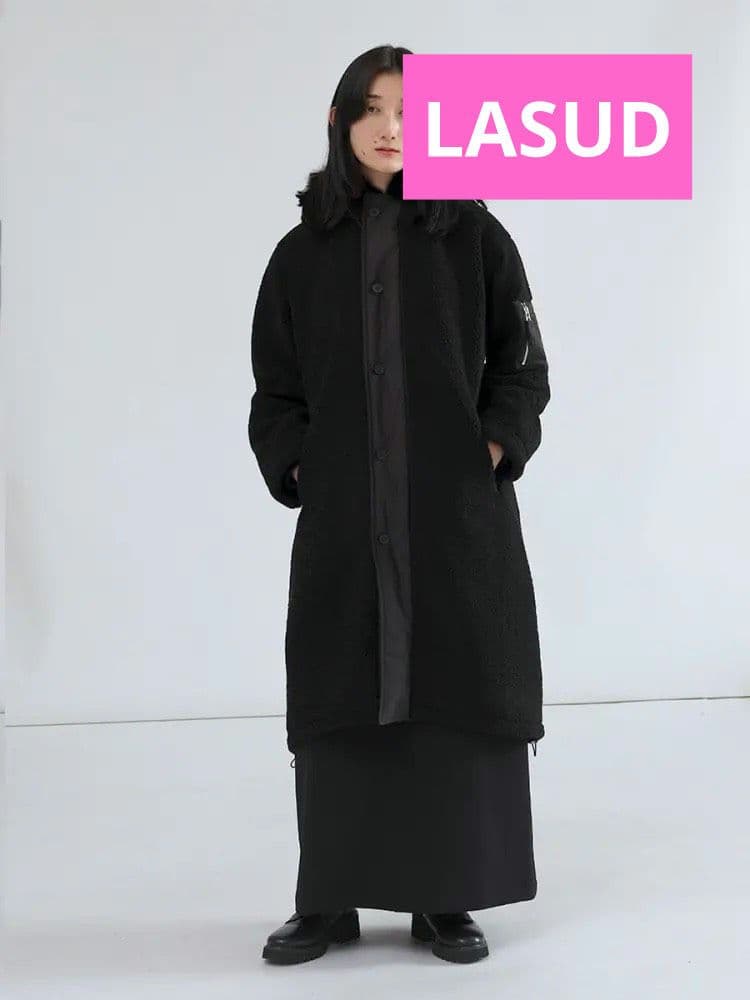 LASUD　ファーフーデッドボアコート　BK　9号　未使用品　定価34000円