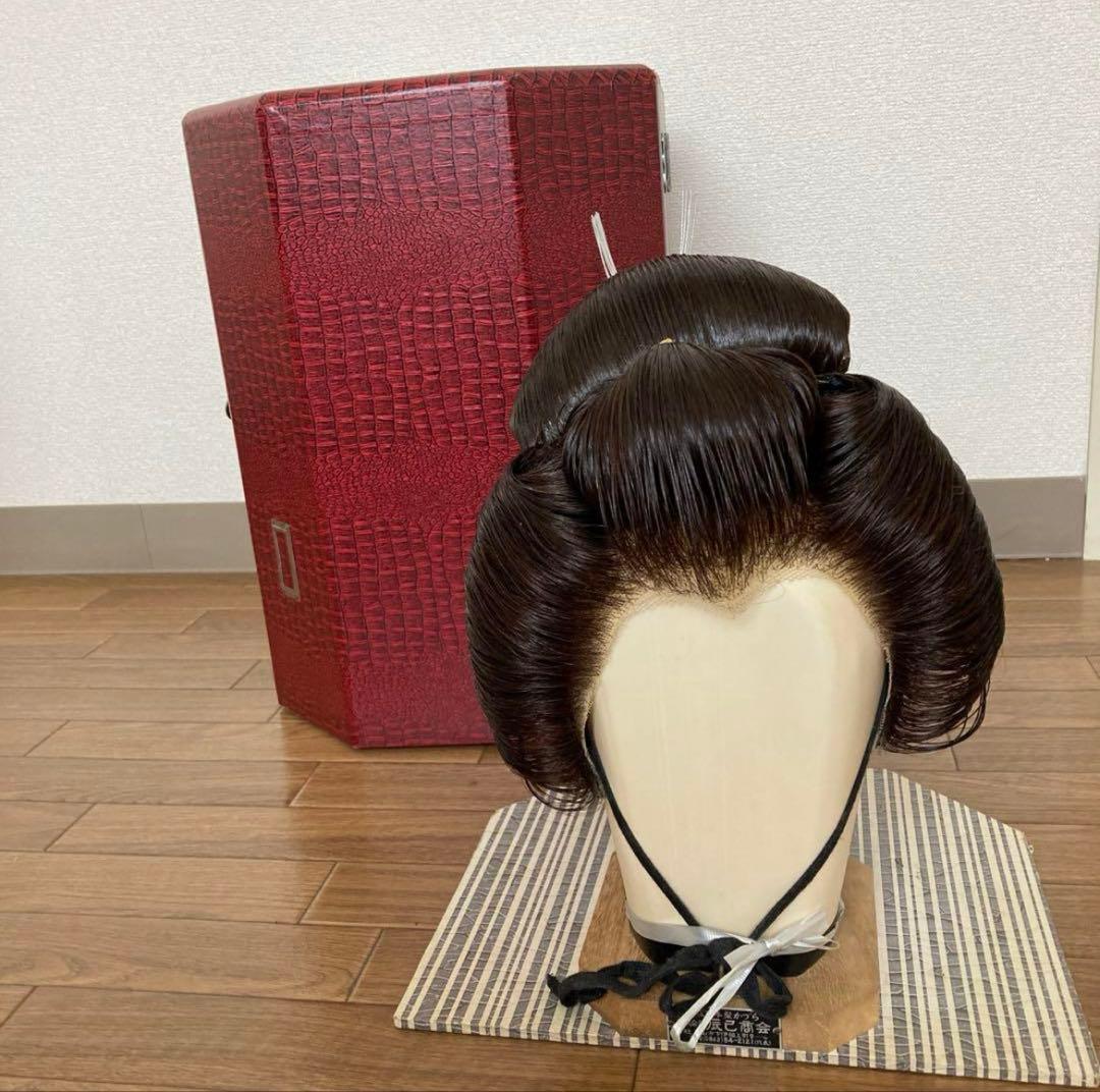 高級日本髪　高級かつら　ケース付き　かつら　舞踏　小道具　コスプレ　芸者　女形