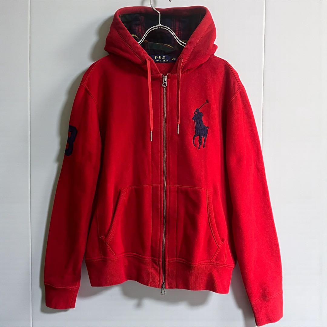 ポロラルフローレン ダブルジップパーカー ビッグポニー フルジップ レッド 美品