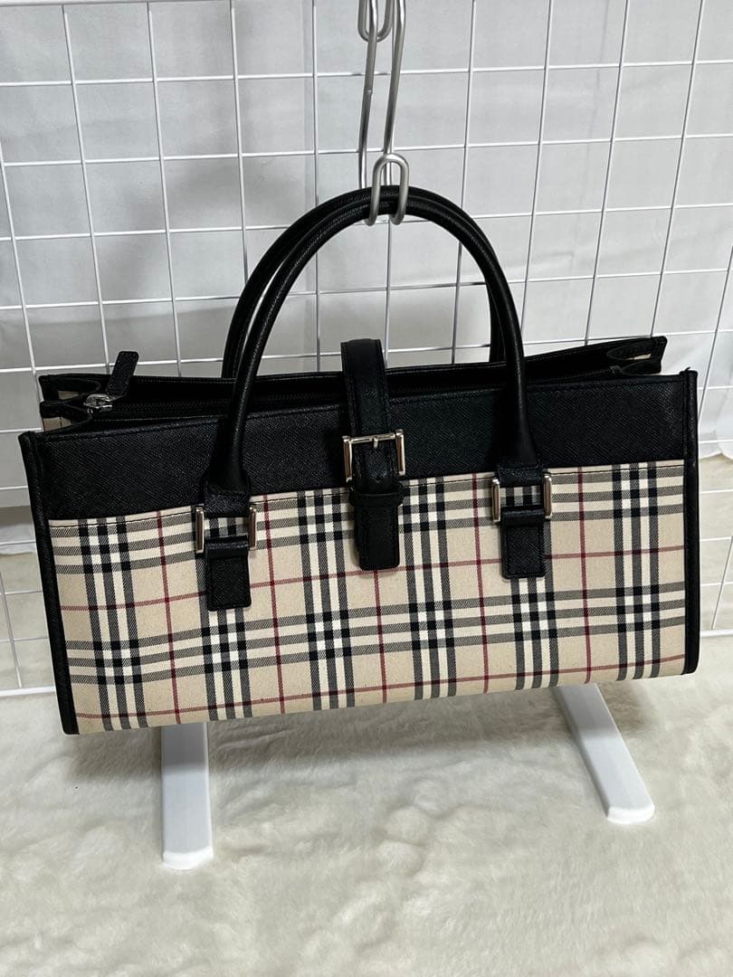 美品　バーバリー　BURBERRY　ハンドバッグ　スクエア　ノバチェック　ベルト