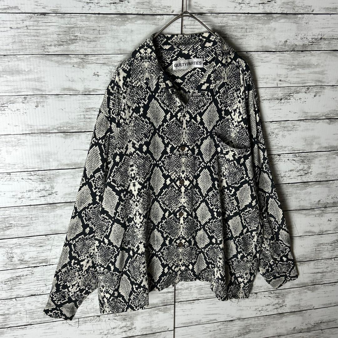 3414M【美品】ワコマリア☆蛇/パイソン柄 長袖ハワイアンシャツ 人気カラー