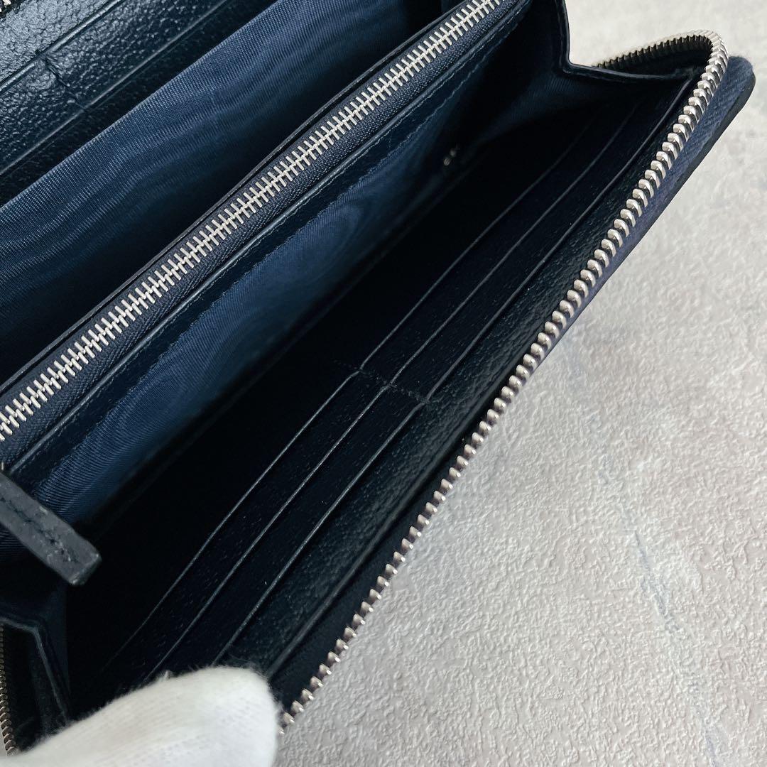 極美品✨GUCCI シマ インターロッキング ラウンドジップ PVC ネイビー