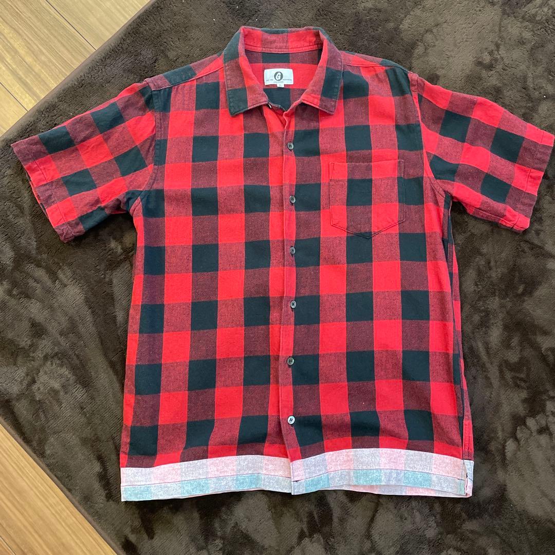 GOODENOUGH 半袖シャツ Lサイズ レッド・ブラックチェック