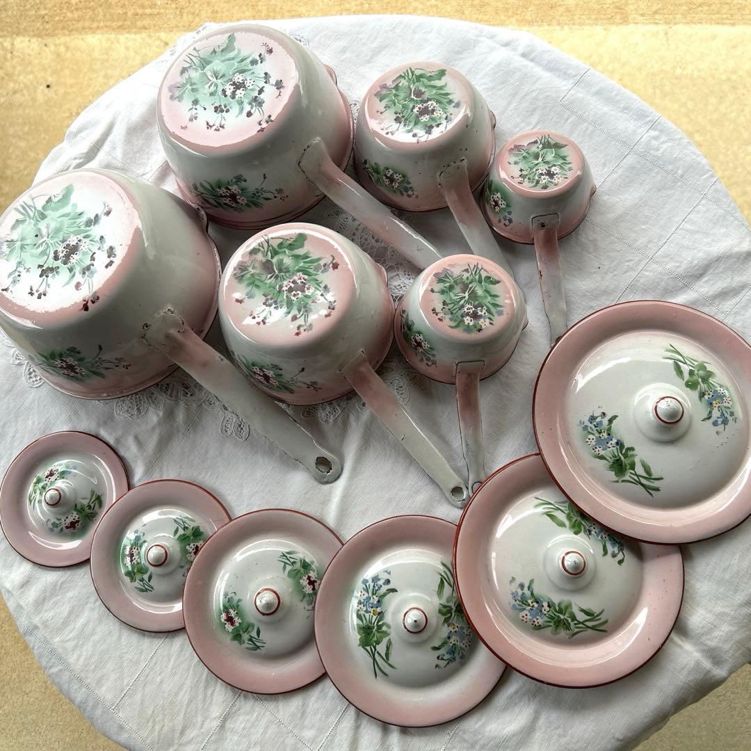 フランスアンティーク　japy 忘れな草のホーローウェディングセット