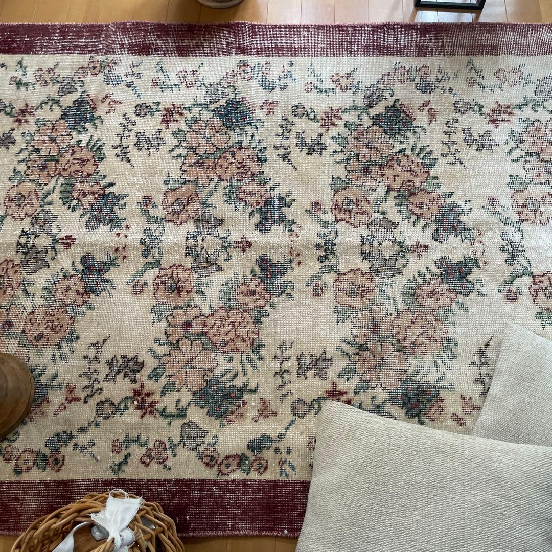 104×200 キナリ×ボルドー　薔薇の街　トルコヴィンテージラグ