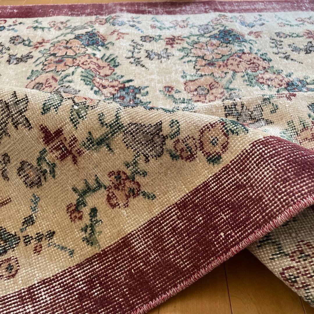 104×200 キナリ×ボルドー　薔薇の街　トルコヴィンテージラグ