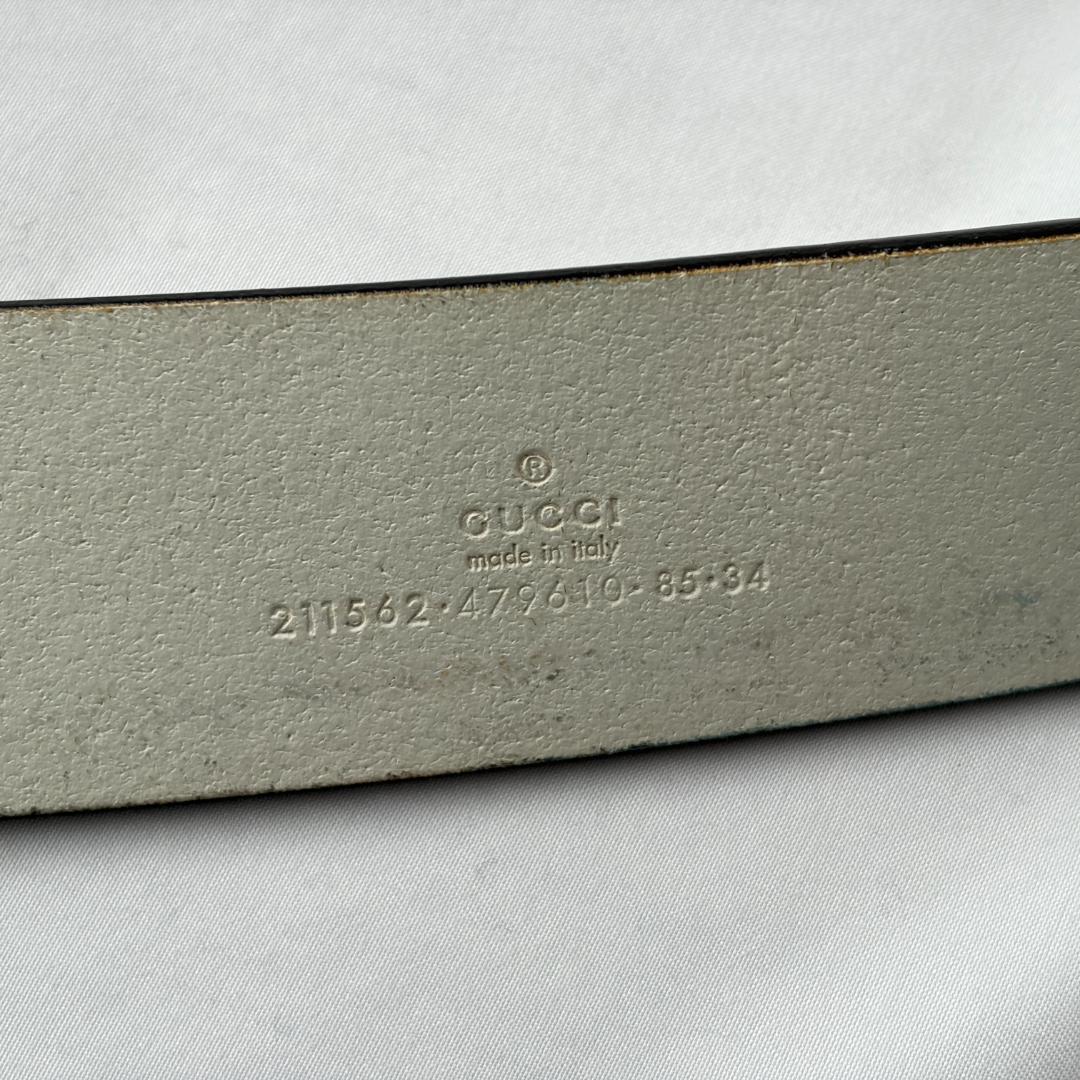 良品 GUCCI グッチ シマ レザーベルト 型押し ホワイト 80-85