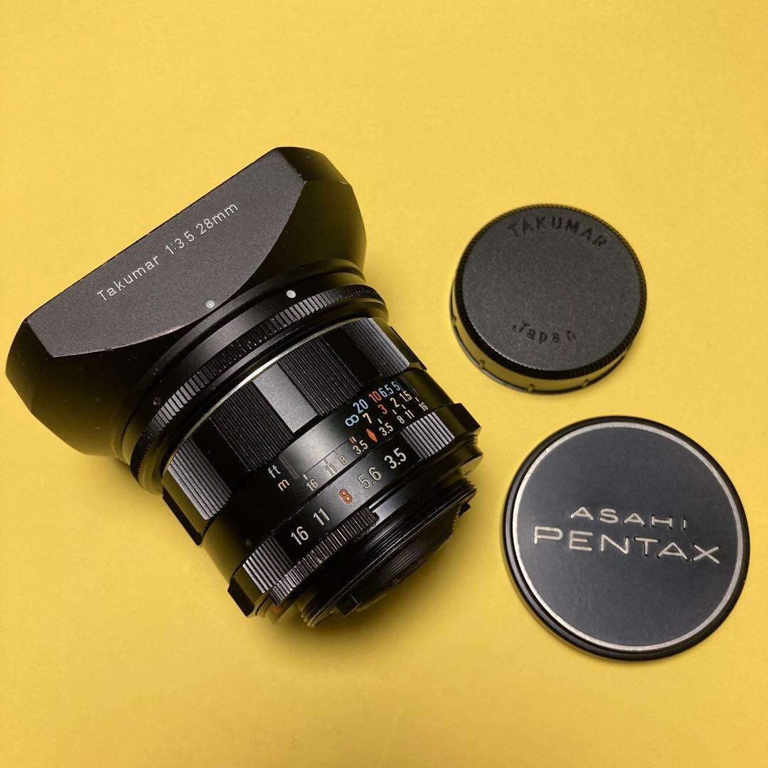 整備済美品 M42 TAKUMAR 28mm F3.5 純正角型フード タクマー