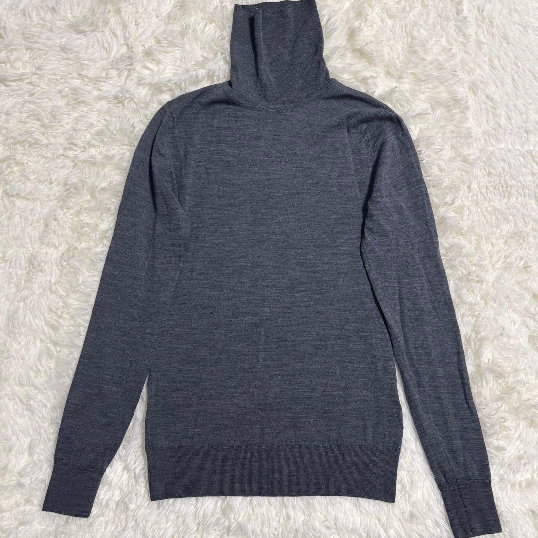 【美品】ジョンスメドレー タートルネック ニット S チャコール メリノウール