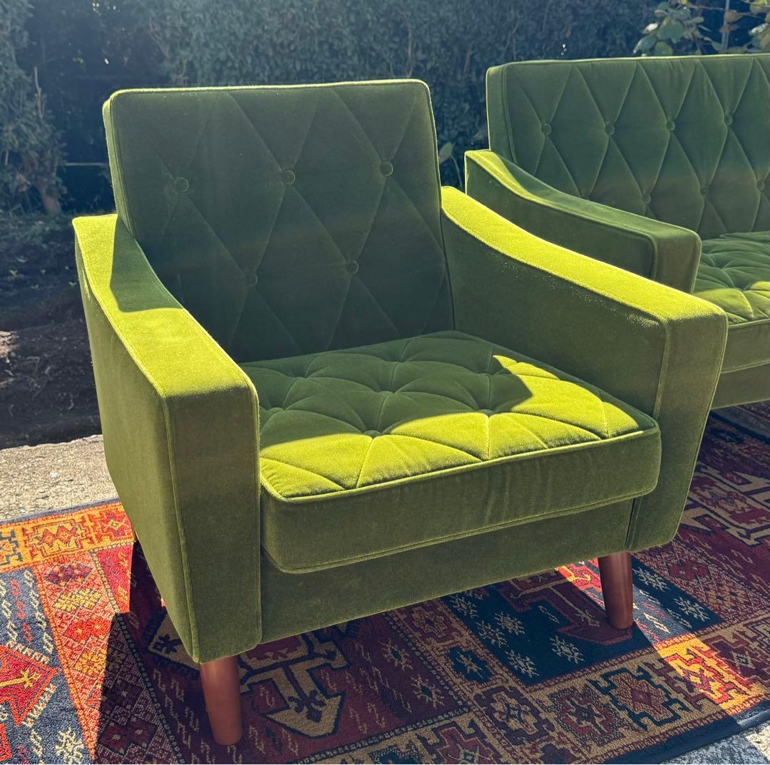 カリモク60 ロビーチェア 1シーター モケットグリーン ソファ 日本製